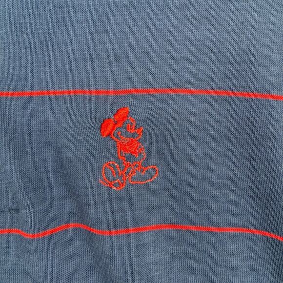 Vintage 80's Disney Mickey Mouse Striped Polo Shirt Men's Large Navy Blue/Red - Picture 3 of 11